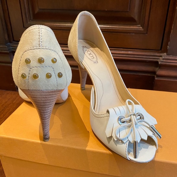Tod's Shoes - TODS Ivory/ beige 2 Tone Open Toe Heel w/ box 39